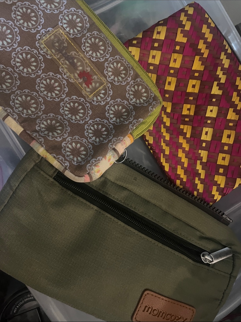 Momcozy Olive Green Cosmetic Pouch - Chester Paisley Woven makeup bag trio 65